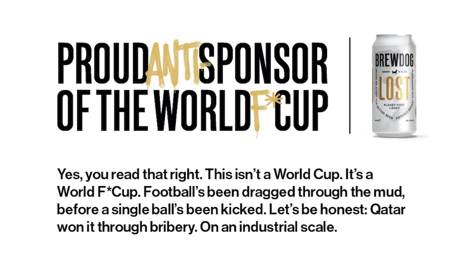 Brewdog anti-sponsor campaign of the world cup 2022.